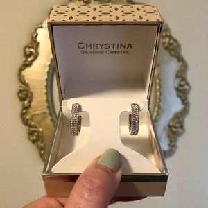Silver Genuine Crystal Hoops